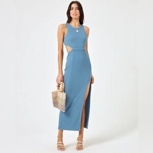 NWT L’Space Charli Micro Ribbed Cut Out Dress in Offshore M
